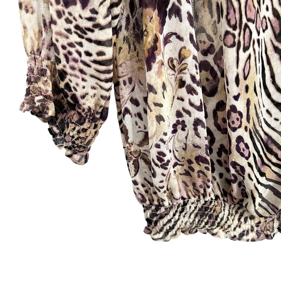 Chicos Sz 1 Medium 100% SILK Sheer Animal Print Blouse Shirt Top 3/4 Sleeve - Picture 6 of 8